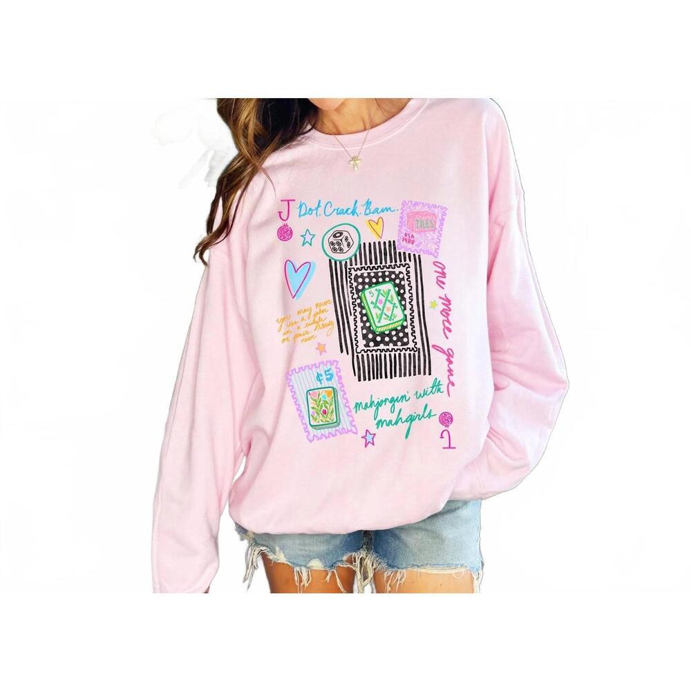 NEW POPPY & PINE mahjong collage sweatshirt in pink